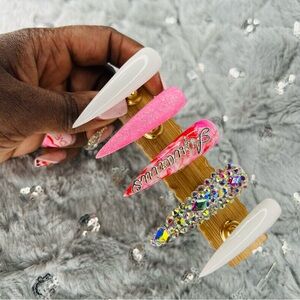 White and Pink Glitter Acrylic Nails